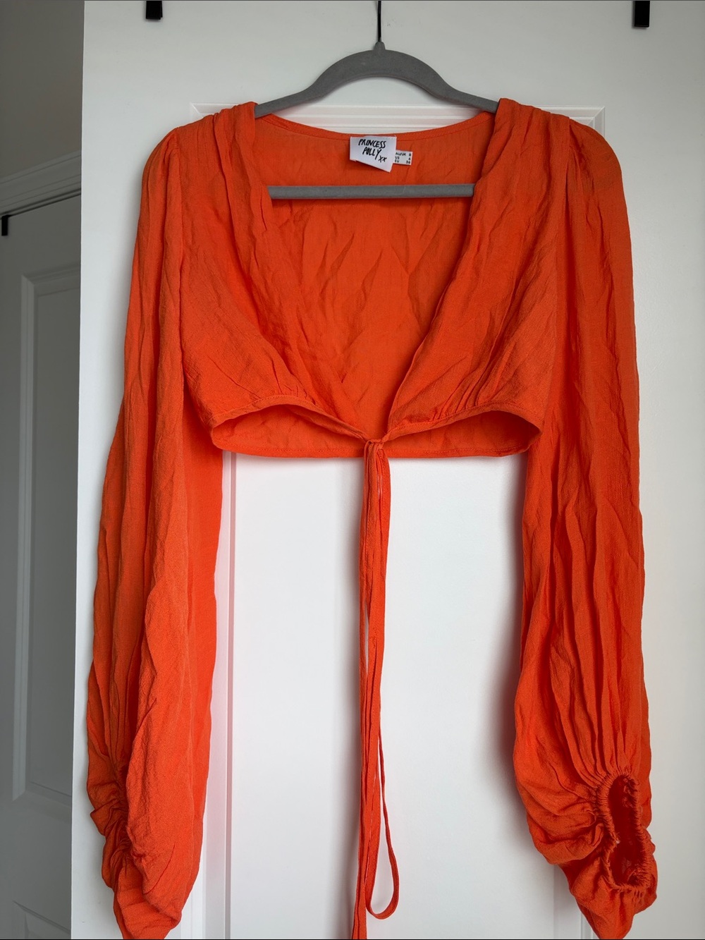 Princess Polly Orange Tie-Front Long Sleeve Crop Top